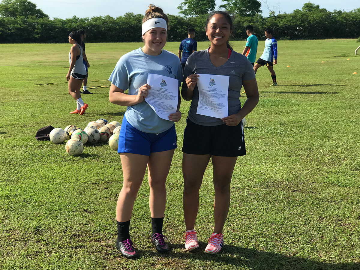 Kaitlyn Cox on the left and Sopheary Soun on the right, photo by UOG Athletics Director, Doug Palmer