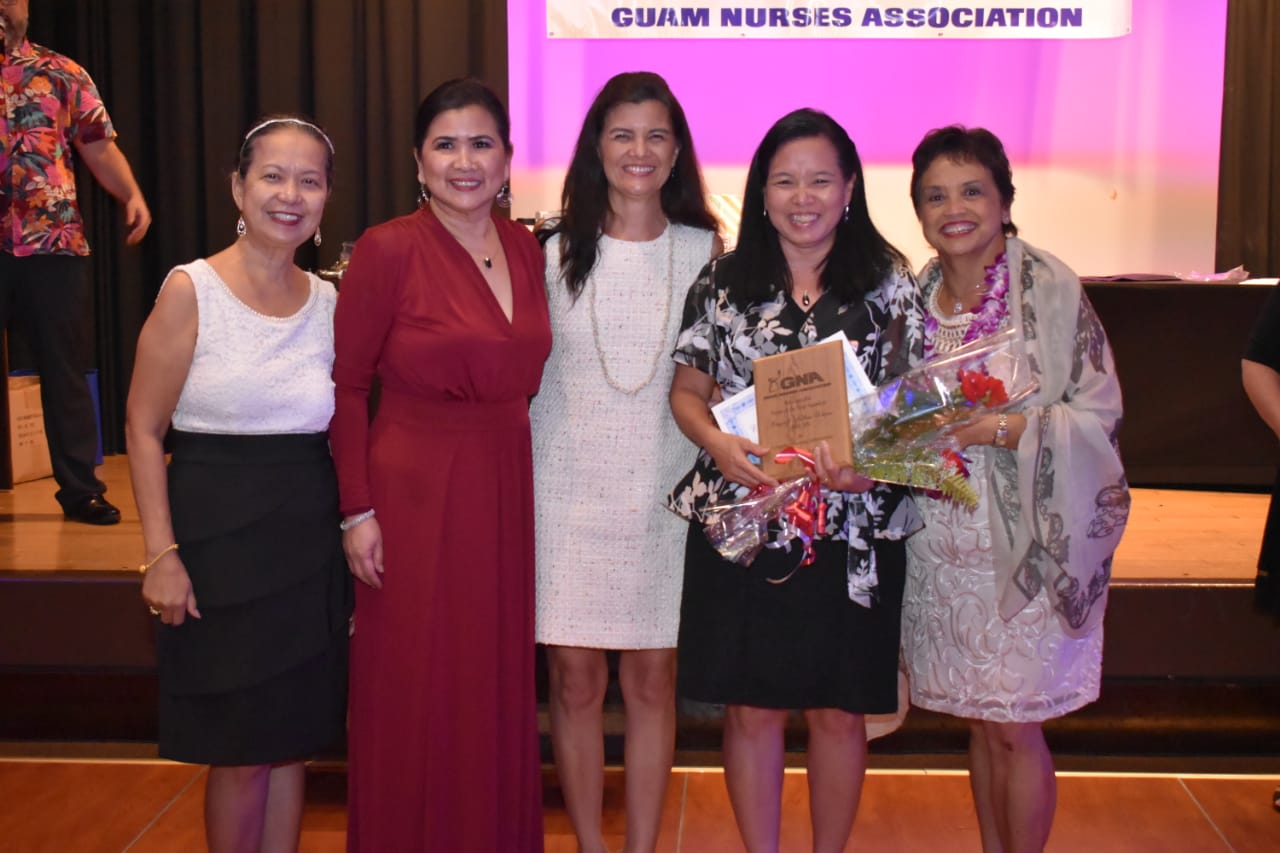 Glynis Almonte, Rose Grino, Therese Terlaje; Margaret Hattori-Uchima; and Gov. Lou Leon Guerrero