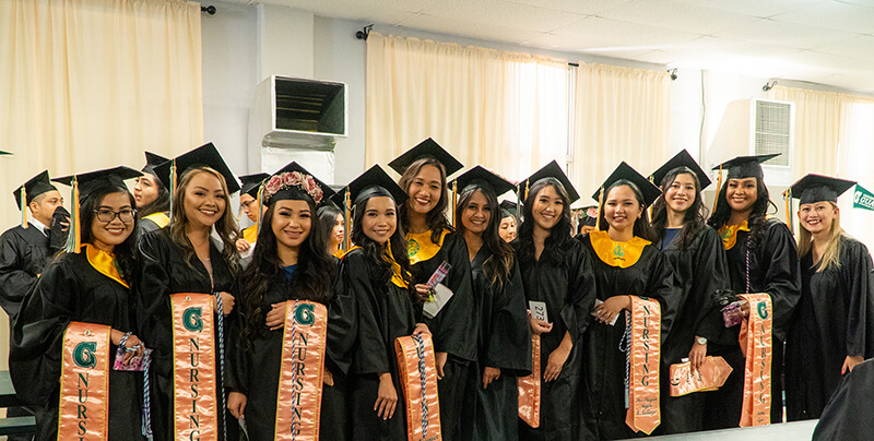 Class of 2019 nursing students at the University of Guam gather for a group photo just prior to their graduation in May 2019. All 31 UOG nursing students who graduated in 2019 passed their licensure exam on the first try with 29 of them now working as registered nurses in Guam. (From left) Shanna Mendoza, Athea Salas, Jenesis Vita, Veronica Sazon, Elizabeth Terry, Elijel Dorion, Rachelle Bumagat, Ma. Triziah Calingo, Ariane Sagun, Ashley Sigaoat, and Faesha Martin.