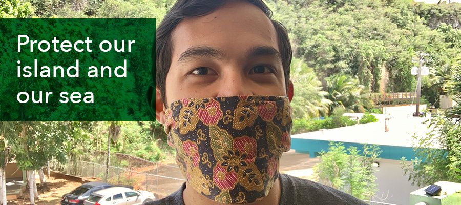 Photo of a guy wearing a hand made reusable face mask