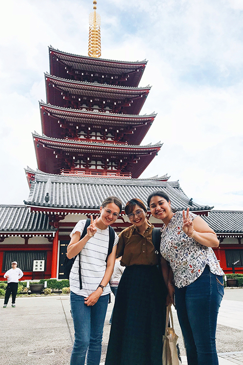 Tuazon, center, with Norwegian and American exchange student friends in Asakusa, Tokyo.