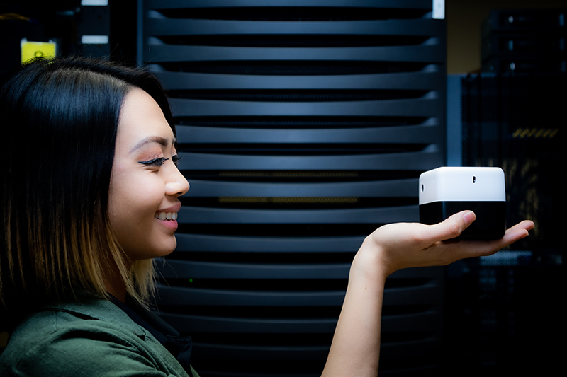 The PLEN Cube is programmed to remember people who cross its path