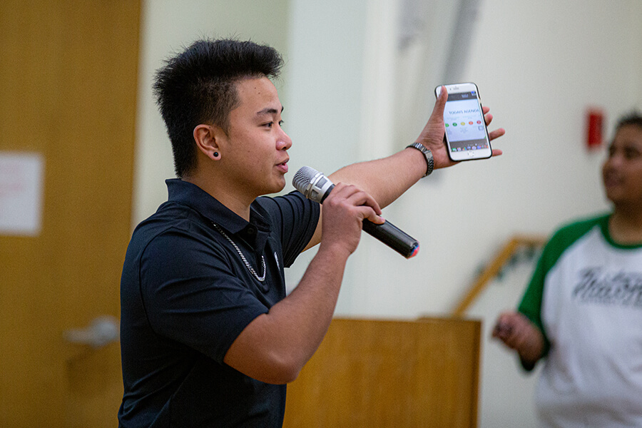 President of the Student Government Association, brings energy to the start of orientation. 