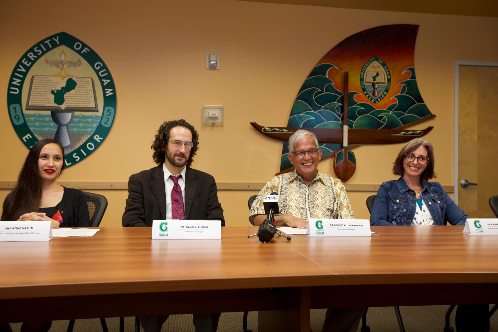 (From left) Francine Naputi, David A. Ruskin, Robert A. Underwood, Andrea Berez-Kroeker