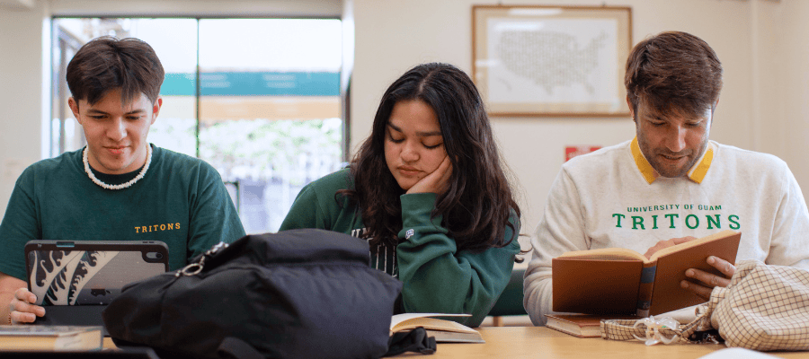 A group photo of students studying.