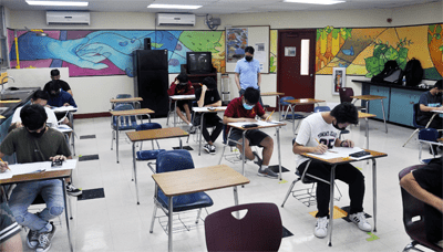 High school students during the Chemistry Olympiad