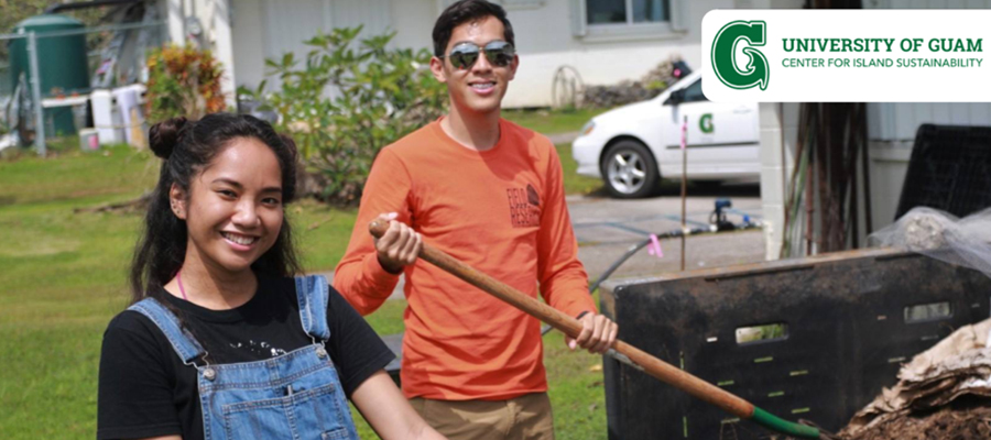 Photo of two people composting waste outdoors