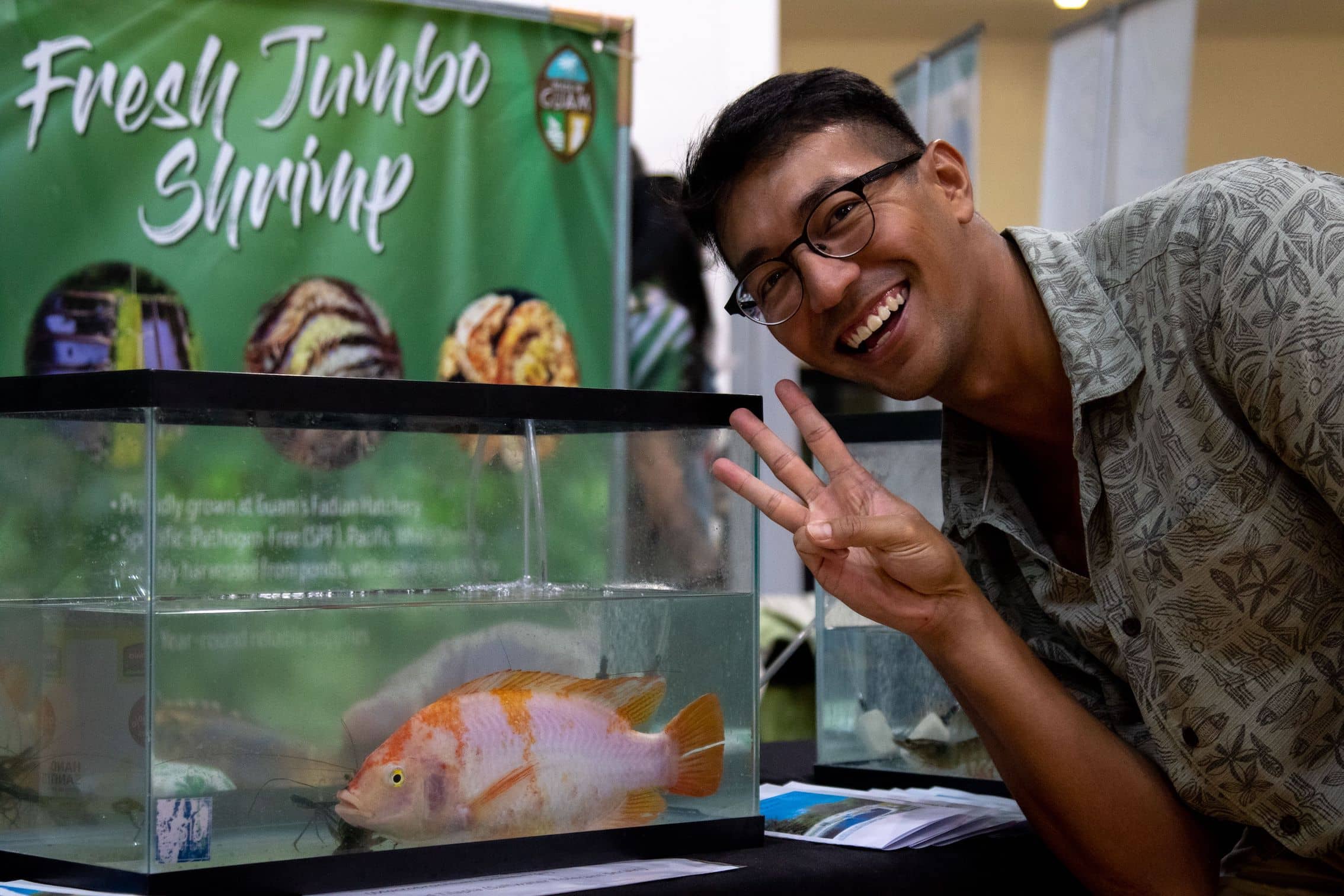 Luke S. Fernandez, extension associate at the College of Natural & Applied Sciences, showcases UOG’s partnership with CoreSeed at the Fadian Hatchery.