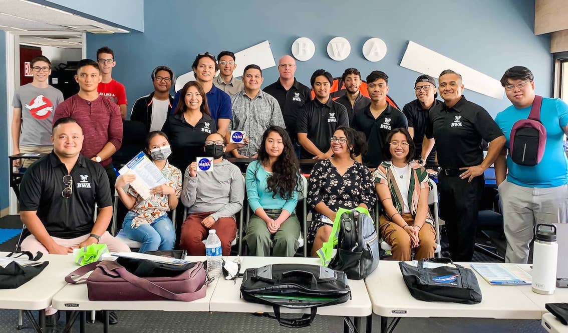 UOG Drone Corps members and instructors pose for a group photo during the first day of their Knowledge Course at the Bella Wings Aviation Headquarters on July 5, 2022.