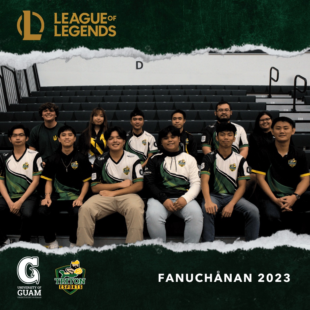 Group photo of UOG Triton Esports League of Legends athletes for Fanuchånan 2023 semester.