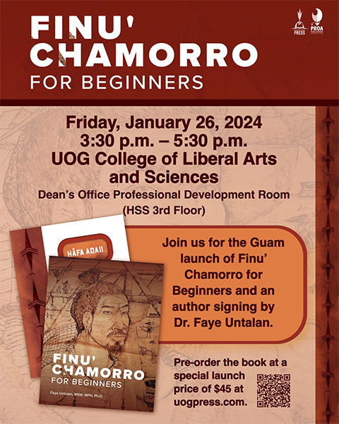 Flyer for Guam launch of Finu' Chamorro for Beginners