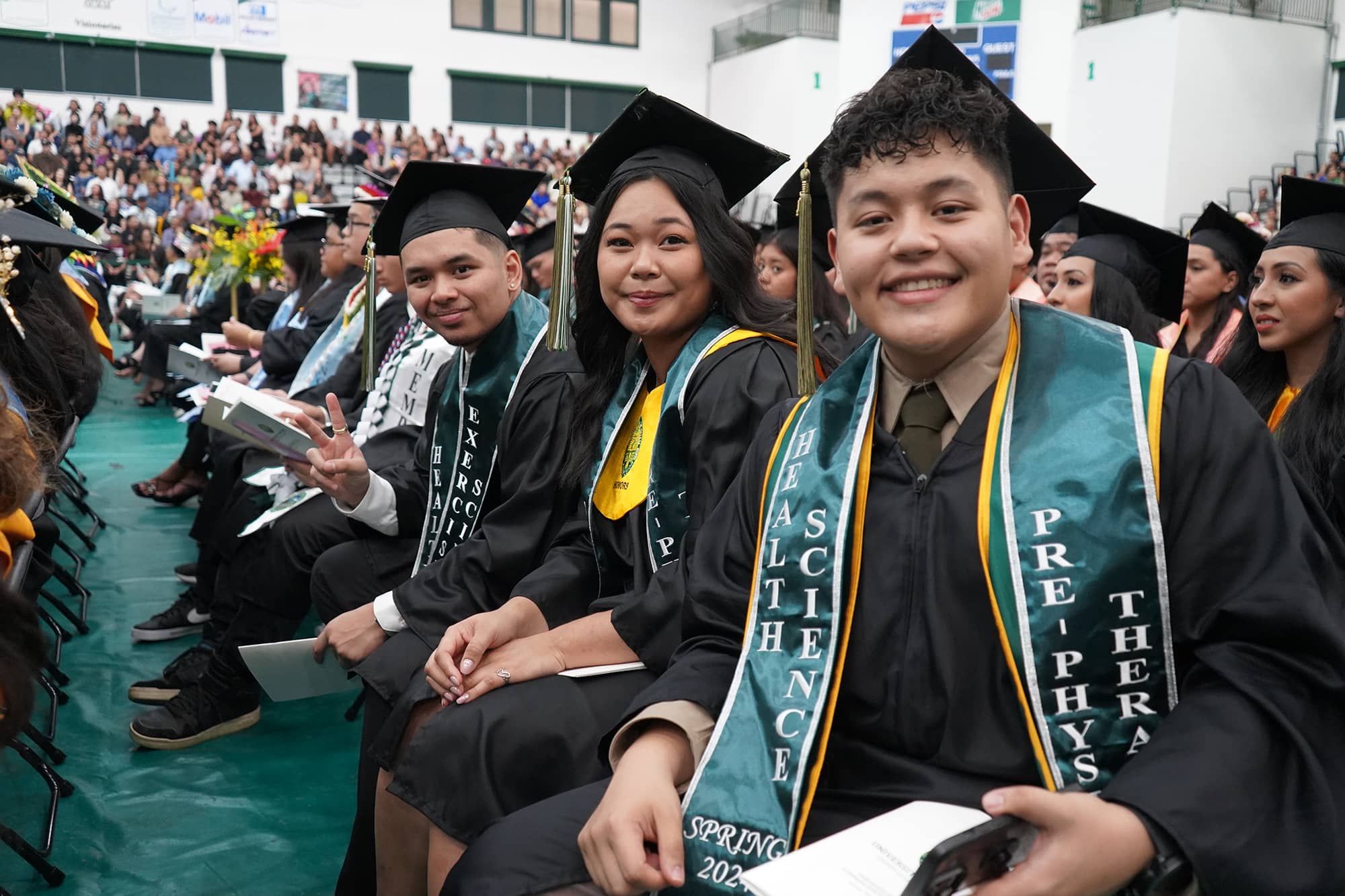 (From left) Health science majors Donovan Blas, Danica Cabrera, and Steven Camacho 