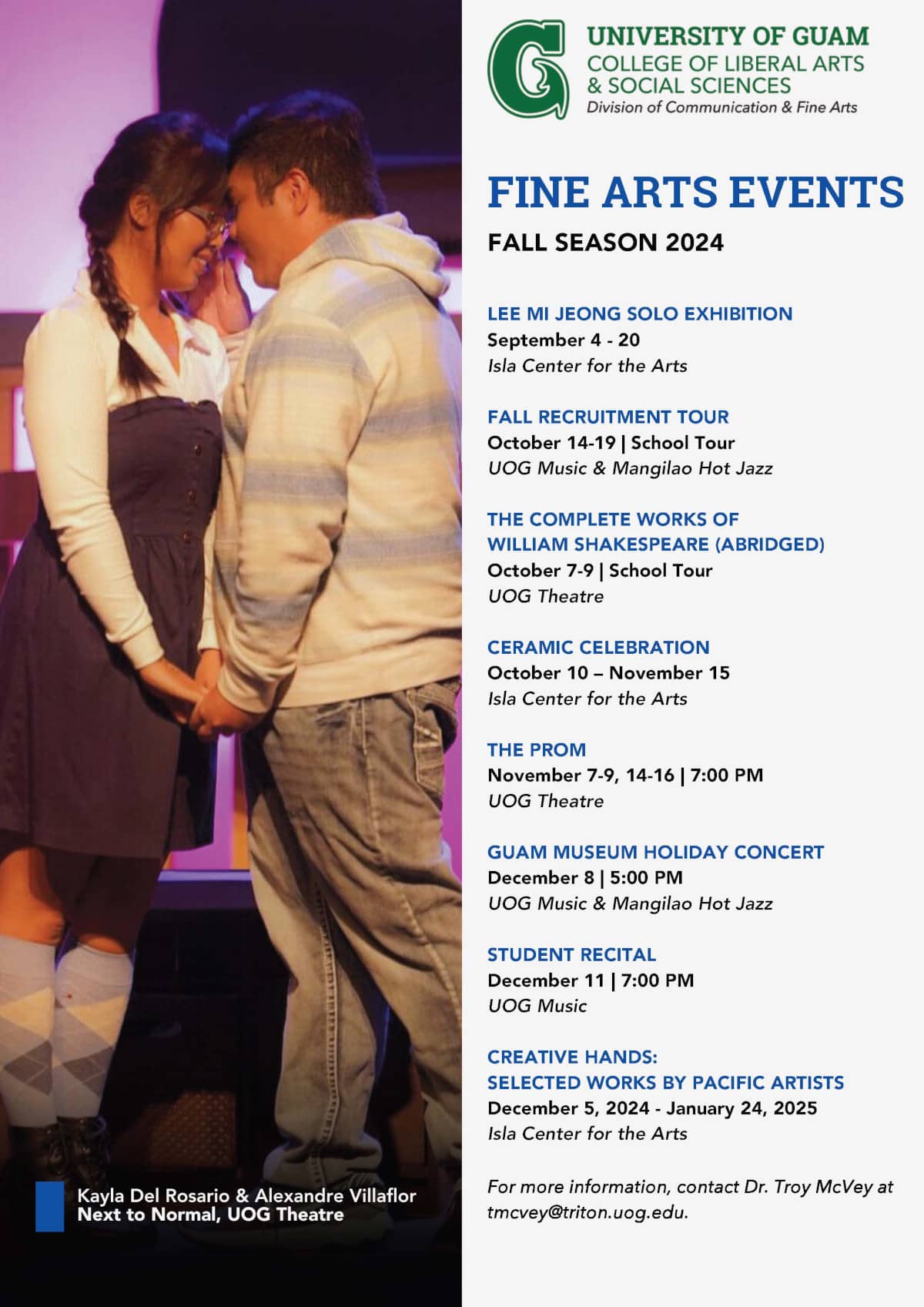 UOG Fine Arts Fall Event Schedule Flyer