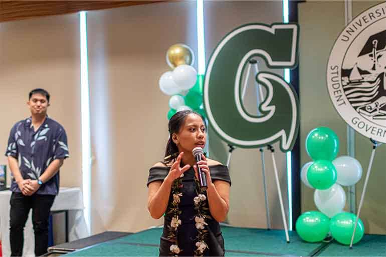 SGA President Nicole Guerrero speaks at inauguration