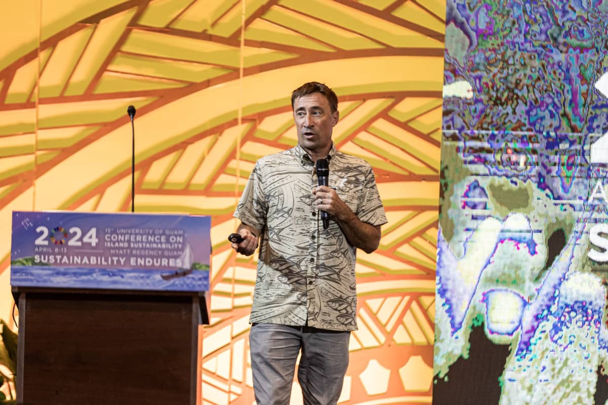 Peter Houk Ph.D., of the University of Guam Marine Laboratory presented at the 15th UOG Conference on Island Sustainabiliy in 2024.