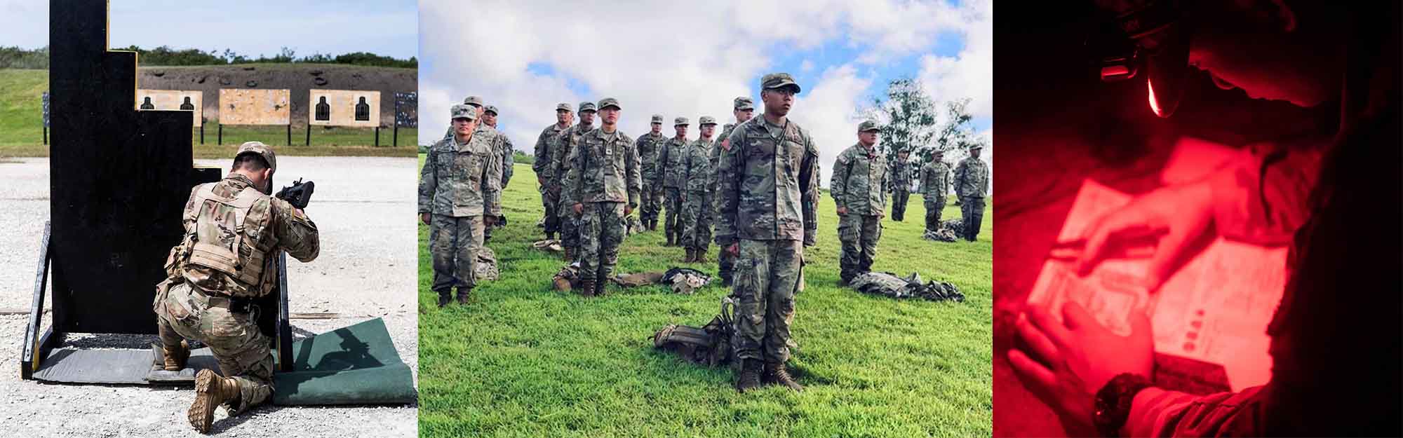 Graphic banner showing ROTC cadets engaged in various military training activities